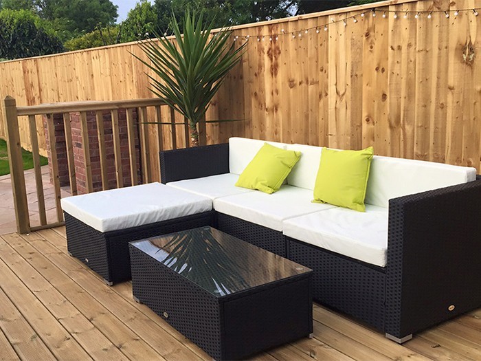 Timber decking with garden furniture