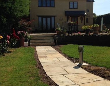 Stone path and steps up to a terrace