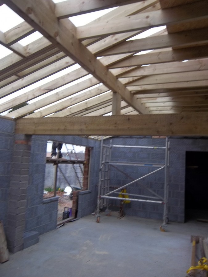 Roof timbers going up on an extension
