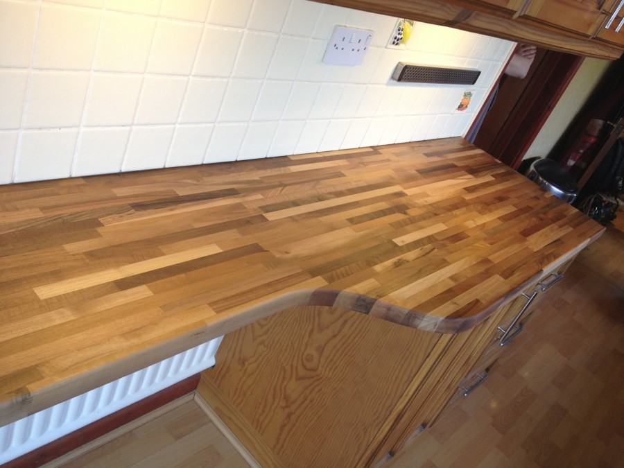 Close-up of a fitted solid timber worktop