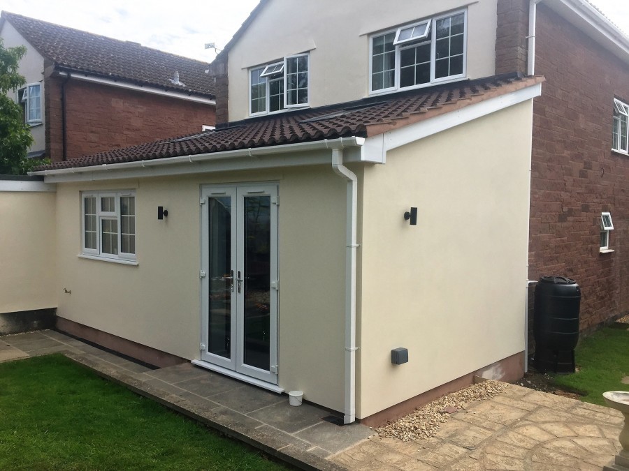 Rendered rear extension with French doors
